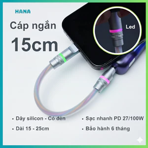 Dây Cáp Sạc Nhanh 5A - Ngắn 15cm, 25cm - Có đèn LED đổi màu - Có chip E-marker- Sạc Nhanh 100W - Dẻo Mềm
