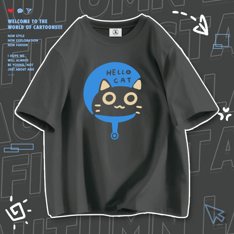 Áo Thun Nữ Tay Lỡ HappyFamily In Hình Hello CAT Cotton 100 Cao Cấp