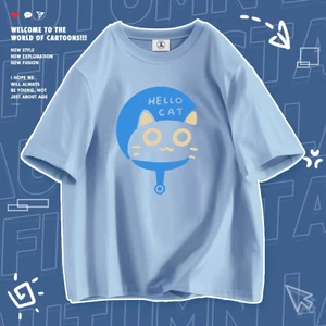 Áo Thun Nữ Tay Lỡ HappyFamily In Hình Hello CAT Cotton 100 Cao Cấp