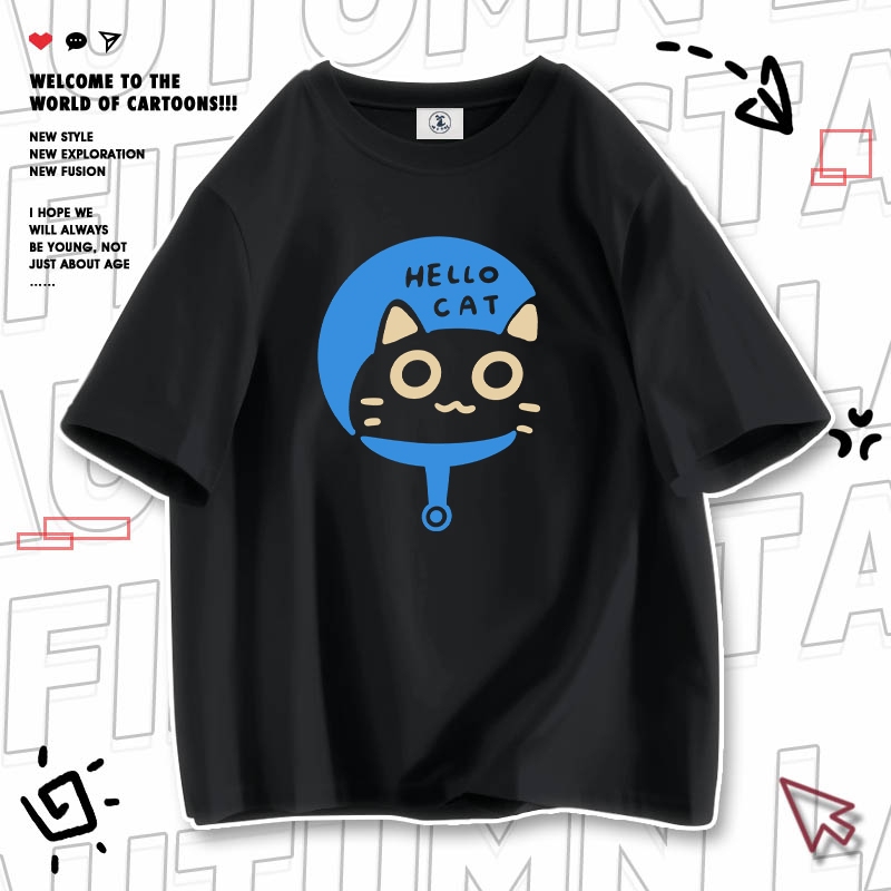 Áo Thun Nữ Tay Lỡ HappyFamily In Hình Hello CAT Cotton 100 Cao Cấp