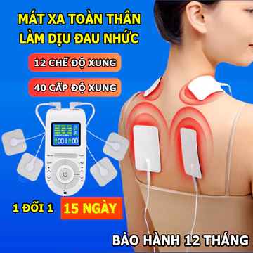 Máy massage xung điện, máy điện xung EMS 4 miếng dán, vật lí trị liệu giảm đau mỏi lưng cổ vai gáy