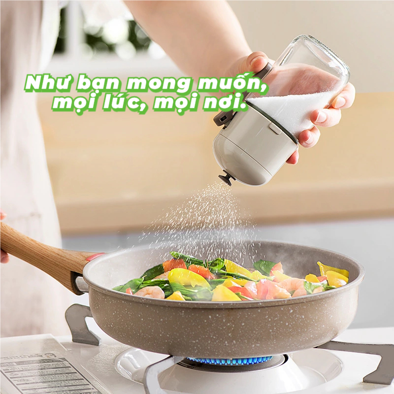 Hũ Đựng Gia Vị Thủy Tinh Cao Cấp Chống Ẩm, Lấy Gia Vị Tiện Lợi Không Cần Muỗng
