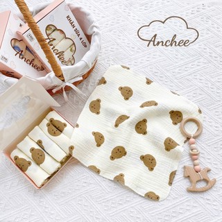 Hộp 5 khăn sữa 4 lớp xô Muslin cao cấp Anchee, không xù, dày dặn, thấm hút tốt