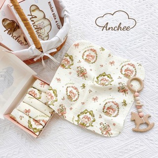 Hộp 5 khăn sữa 4 lớp xô Muslin cao cấp Anchee, không xù, dày dặn, thấm hút tốt