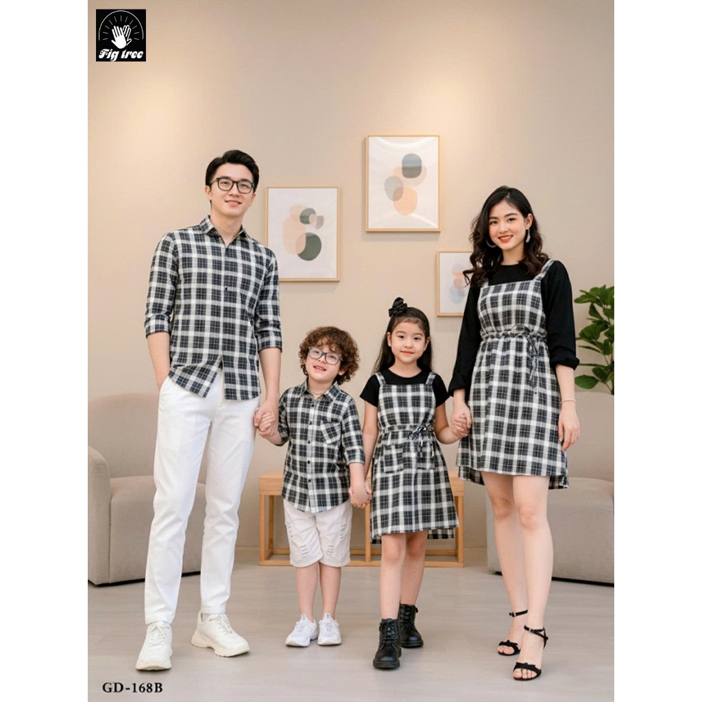 Đồ Gia Đình Fig Tree Caro Đen Vải Dày Dặn, Mẫu Mới Cá Tính Cho Gia Đình Đi Chơi, Đi Tiệc ( MS :168B)