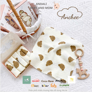 Hộp 5 khăn sữa 4 lớp xô Muslin cao cấp Anchee, không xù, dày dặn, thấm hút tốt