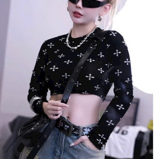 Áo Xốp Crop Dáng Ôm Cổ Tròn thiết kế khoa dáng Cá Tính Thời Trang
