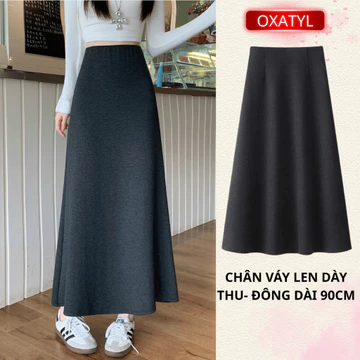 Chân váy dạ dáng dài mặc thu đông chất len dạ dày mịn dáng váy công sở chữ A sang trọng OXATYL V628