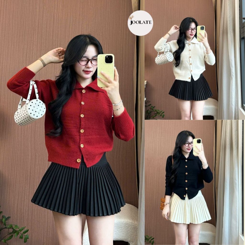 Áo Khoác Len Cardigan Nữ Dệt Kim Cổ Bẻ Cài Cúc Trước – Phong Cách Hàn Quốc Joolate 556 P11