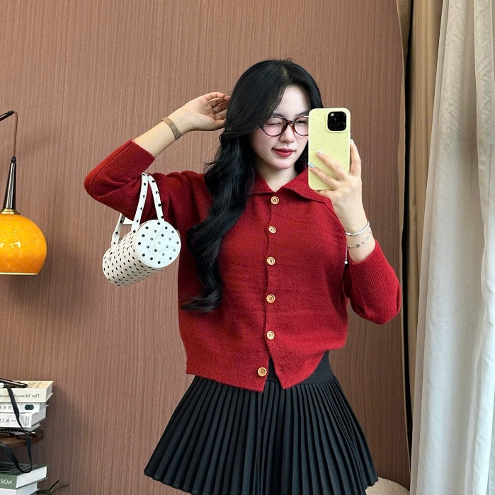 Áo Khoác Len Cardigan Nữ Dệt Kim Cổ Bẻ Cài Cúc Trước – Phong Cách Hàn Quốc Joolate 556 P11
