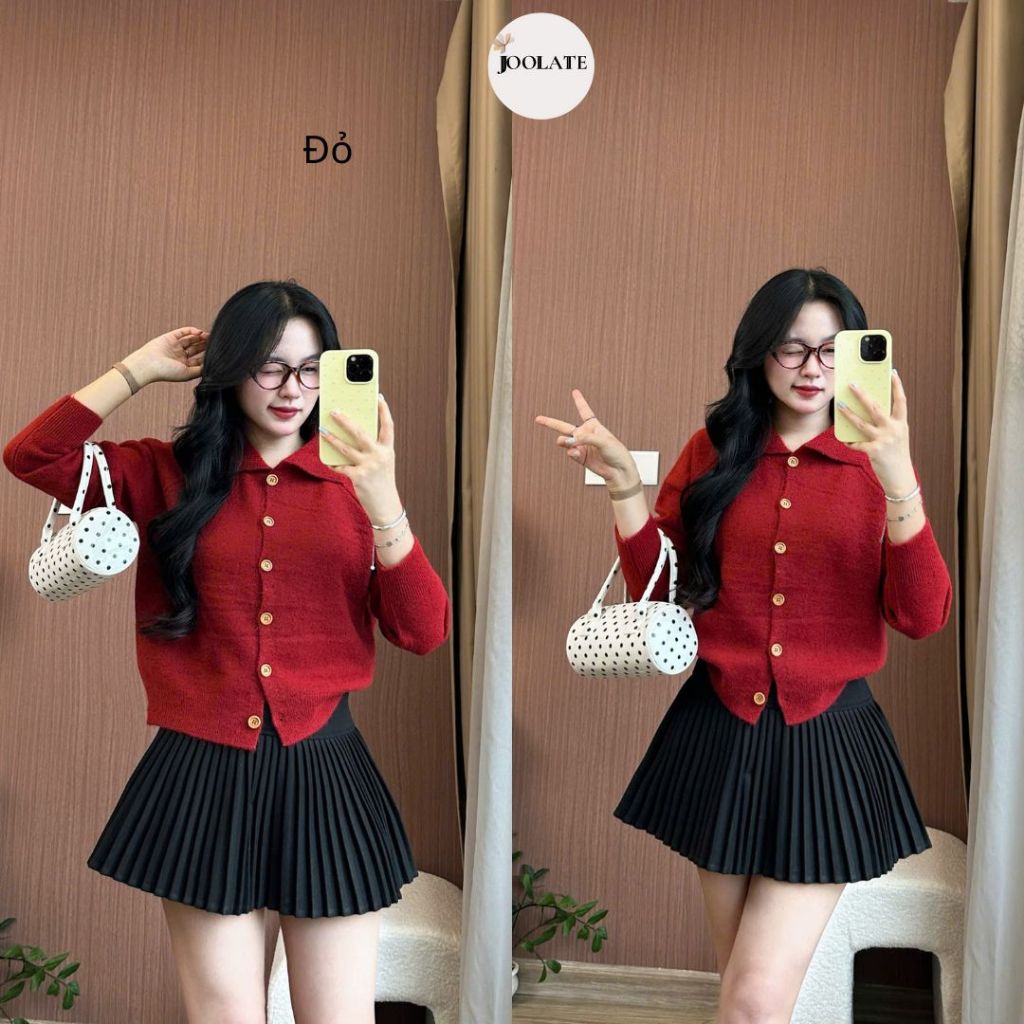 Áo Khoác Len Cardigan Nữ Dệt Kim Cổ Bẻ Cài Cúc Trước – Phong Cách Hàn Quốc Joolate 556 P11