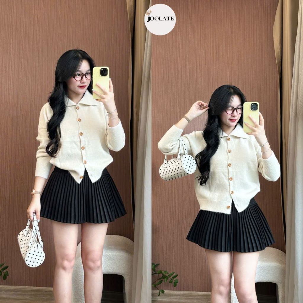 Áo Khoác Len Cardigan Nữ Dệt Kim Cổ Bẻ Cài Cúc Trước – Phong Cách Hàn Quốc Joolate 556 P11