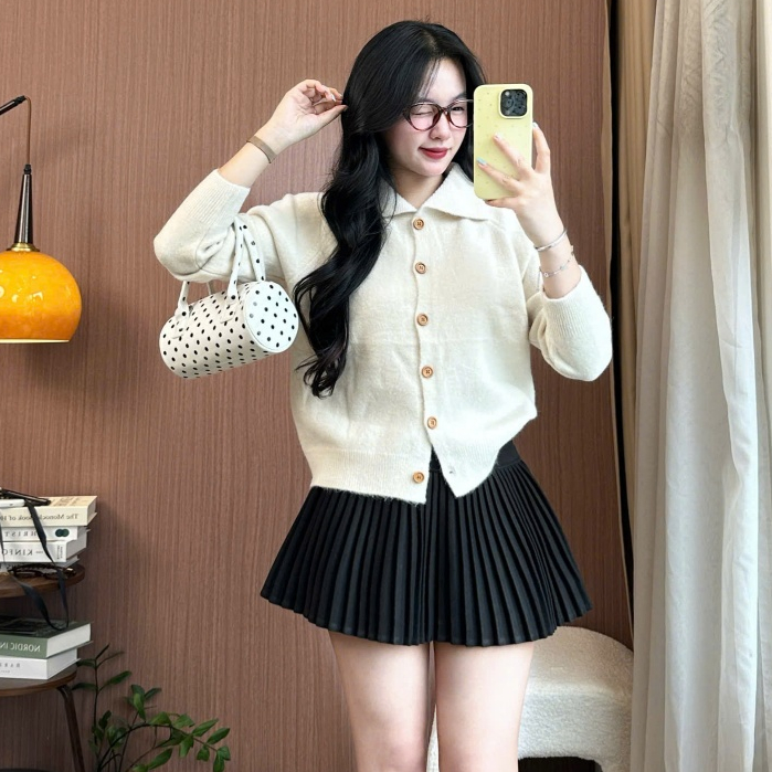 Áo Khoác Len Cardigan Nữ Dệt Kim Cổ Bẻ Cài Cúc Trước – Phong Cách Hàn Quốc Joolate 556 P11