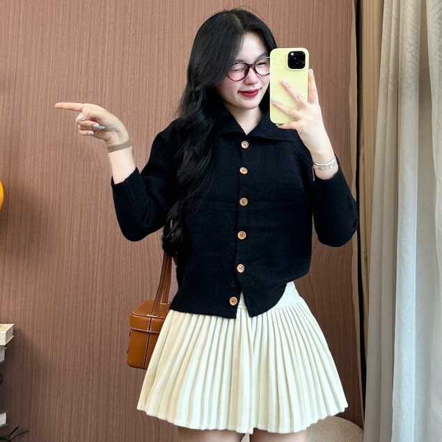 Áo Khoác Len Cardigan Nữ Dệt Kim Cổ Bẻ Cài Cúc Trước – Phong Cách Hàn Quốc Joolate 556 P11