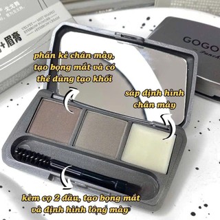 Bột Kẻ Chân Mày GOGO TALES 3 Ô Kiêm Tạo Khối Bền Màu Chống Thấm Nước Eyebrow Powder Kèm Cọ Vẽ 2 Đầu GT583