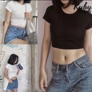 Áo croptop thun gân tay ngắn, áo croptop siêu xinh RUBY A62