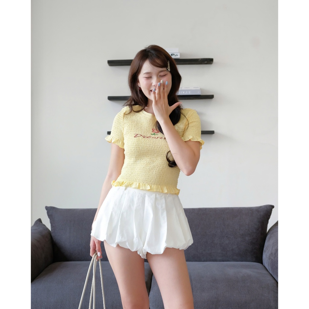 Áo Nữ ZION TOP Form Croptop Phối Bèo In Hoạ Tiết Hoa Nhí Đáng Yêu SECODEE