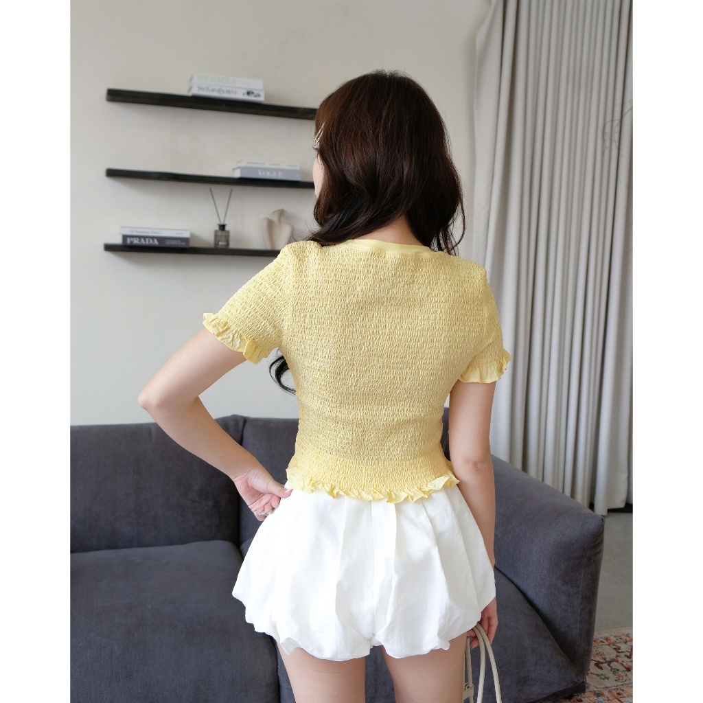 Áo Nữ ZION TOP Form Croptop Phối Bèo In Hoạ Tiết Hoa Nhí Đáng Yêu SECODEE