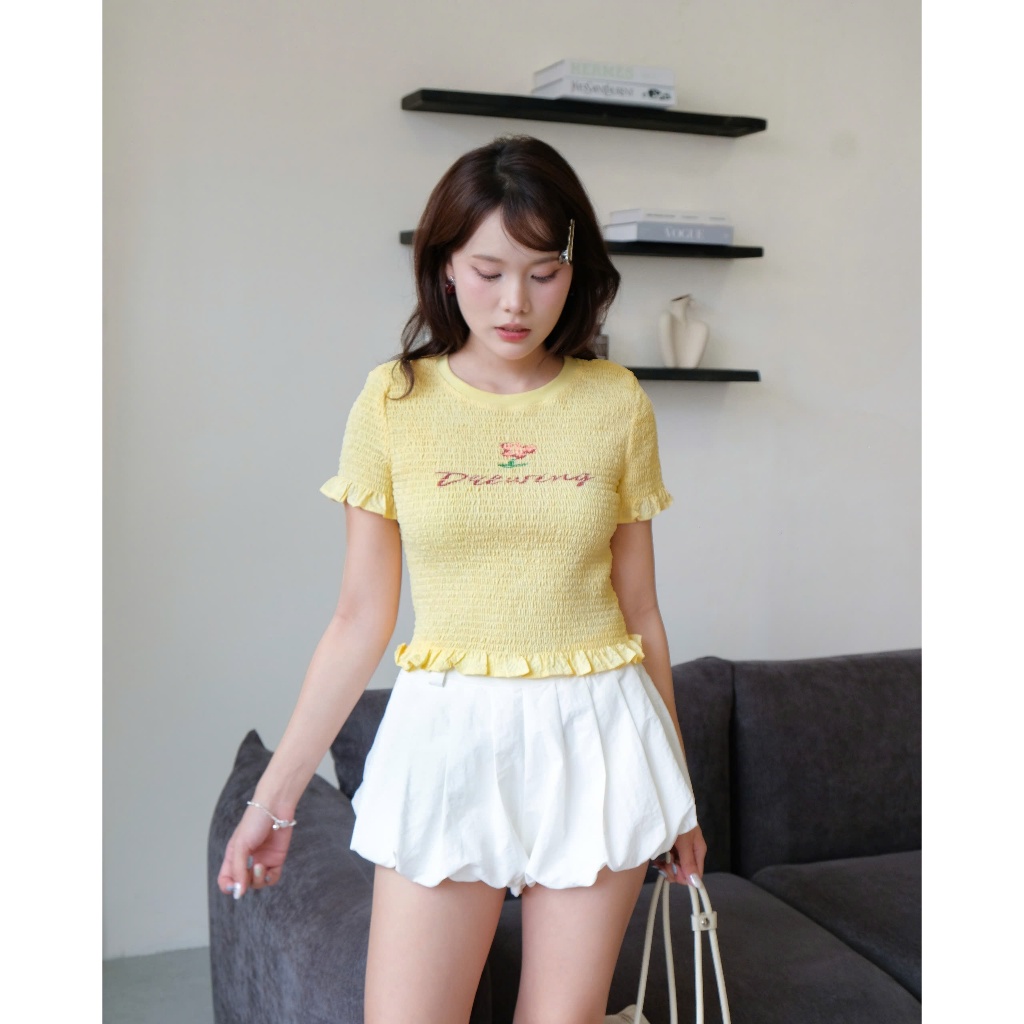 Áo Nữ ZION TOP Form Croptop Phối Bèo In Hoạ Tiết Hoa Nhí Đáng Yêu SECODEE