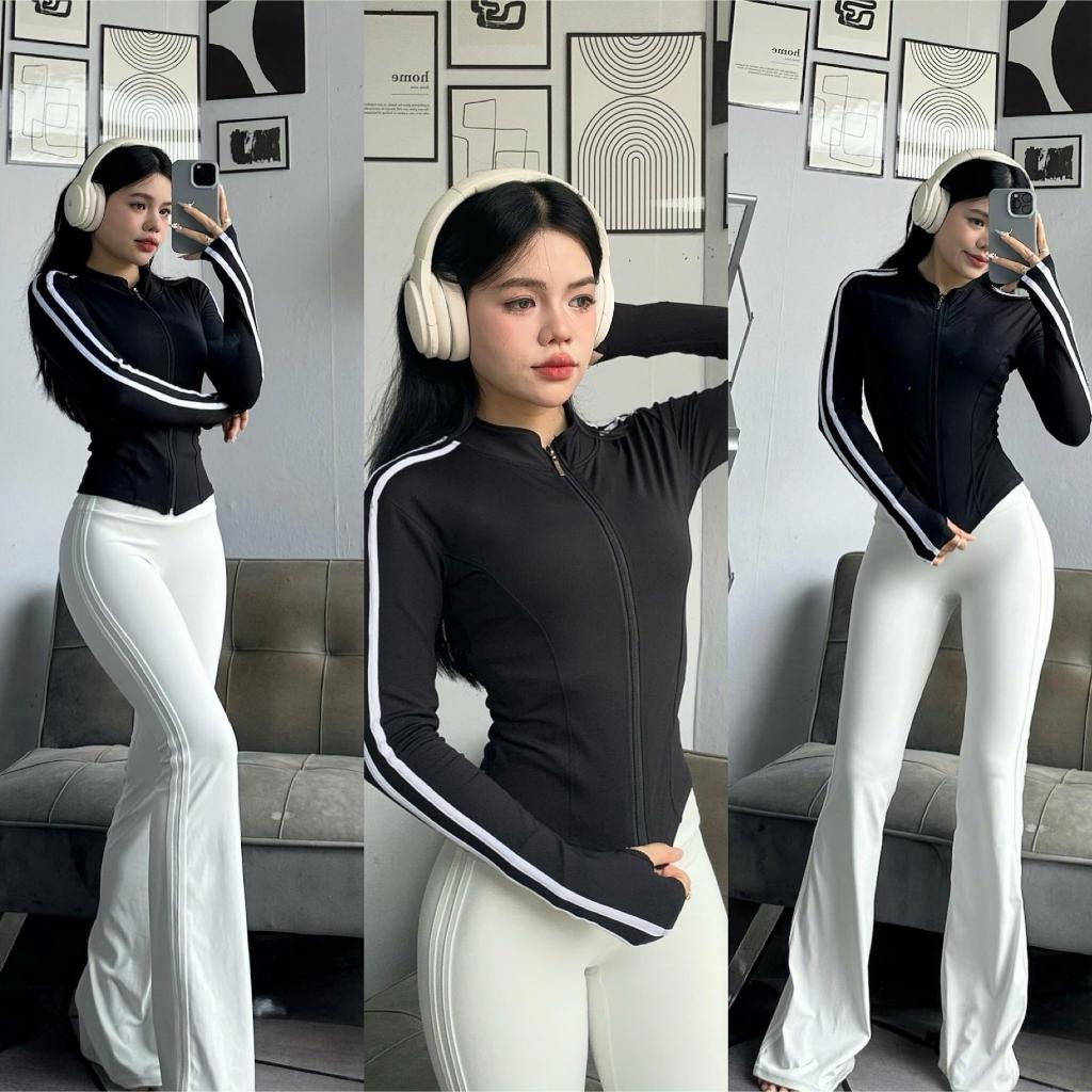 Áo Khoác Dài Tay Kiểu Sọc Form Body Chuẩn Thể Thao Tập Gym -Yoga-Aerobic - Chạy bộ HOTHISPORT