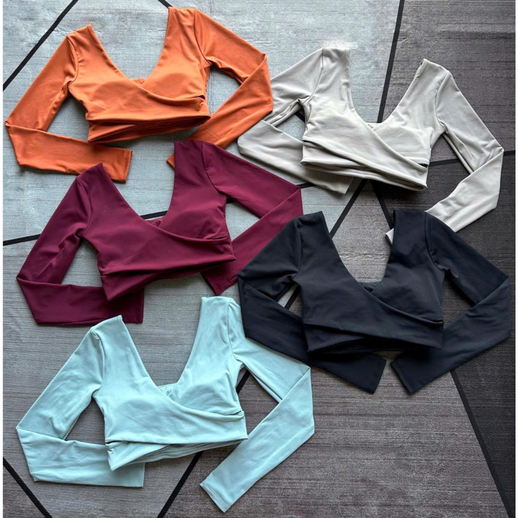 Áo Croptop Tay Dài Cổ U Chéo Lưng Thể Thao Kèm Mút B14 Tập Gym-Yoga-Aerobic HOTHISPORT