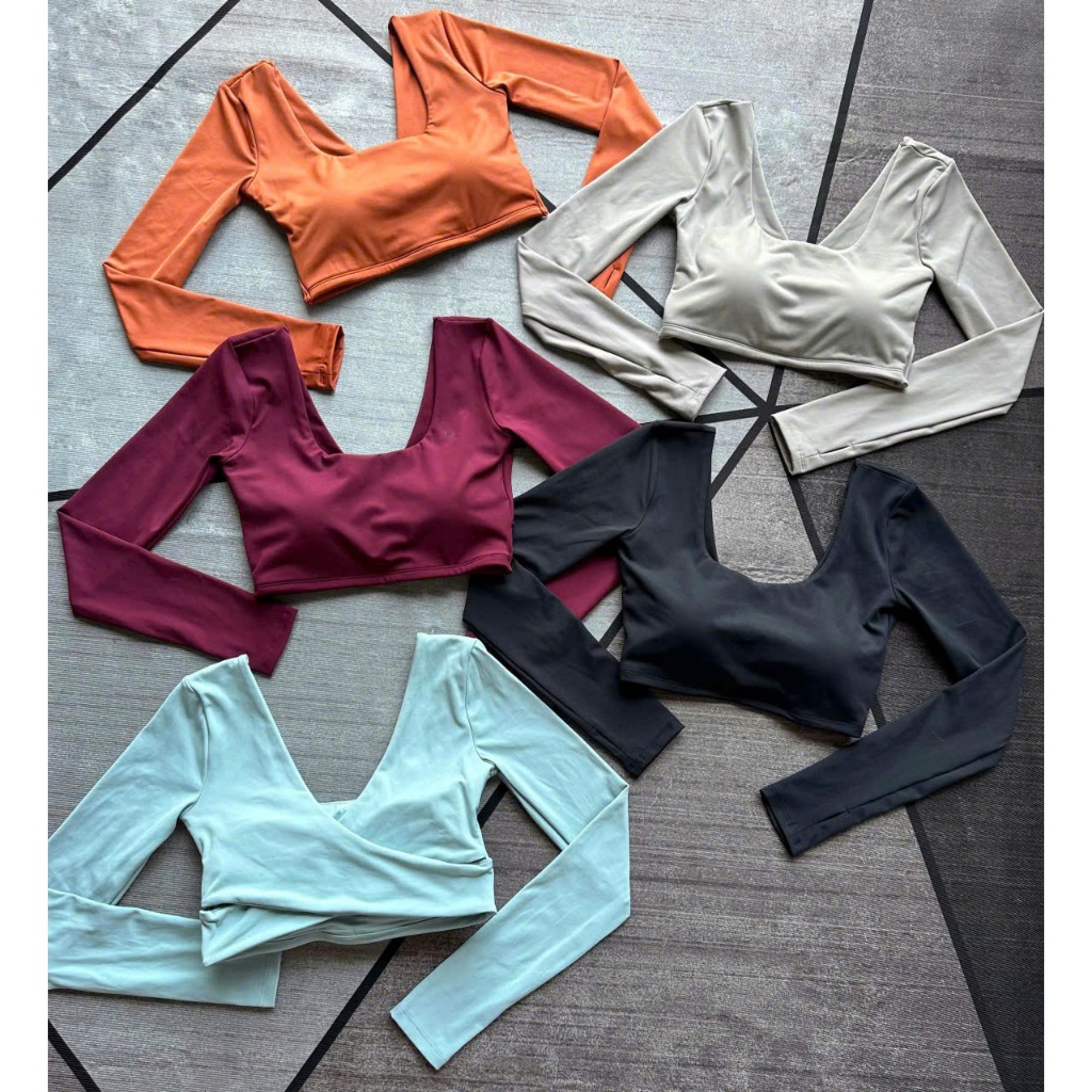 Áo Croptop Tay Dài Cổ U Chéo Lưng Thể Thao Kèm Mút B14 Tập Gym-Yoga-Aerobic HOTHISPORT