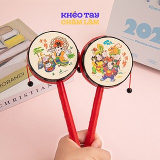 Trống lắc tay mini Trung Thu cho bé – đồ chơi âm nhạc truyền thống, trống lắc gõ nhịp vui nhộn