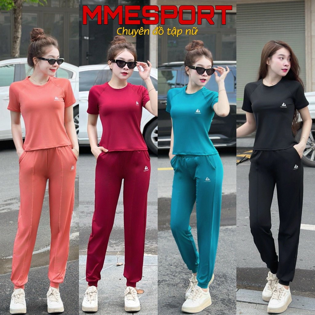 Bộ Đồ Tập Gym Yoga, Thể Thao Nữ Cộc Tay Thun Lạnh Mix Quần Joger Đồ Đội Nhóm Chạy Bộ Tập Nhảy Erobic.MINH NGOC Sport 247