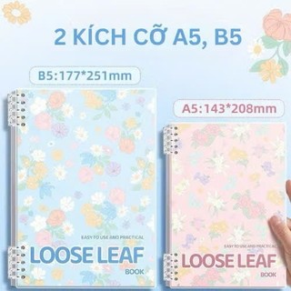 Sổ vở còng bìa lót hoạ tiết Hoa Lá LOOSE LEAF + Ruột Giấy BONZAI 120 Trang