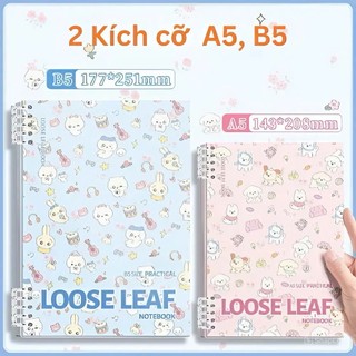 Sổ vở còng nhựa thay được giấy A5 B5 bìa lót hoạ tiết thú cưng mini LOOSE LEAF + ruột sổ BONZAI hàng chính hãng