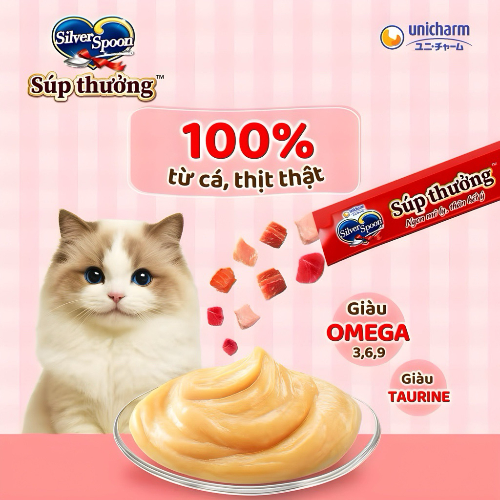 Súp Thưởng Cho Mèo Silver Spoon Ngon Bổ – Gói 4 Thanh Tiện Lợi 56g