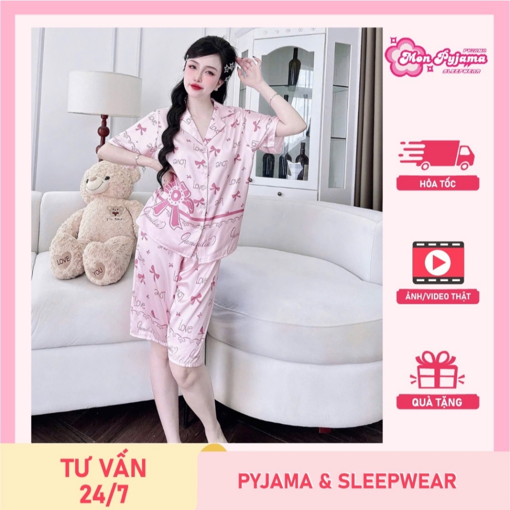 Đồ ngủ lụa lạnh cao cấp,đồ bộ nữ đồ mặc nhà,pijama quần lửng mịn mát họa tiết dễ thương hottrend[03]