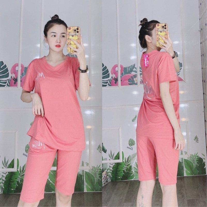 Đồ Bộ Nữ Mặc Nhà ESHOP DB17 Bigsize 43-85kg Thun Cotton Co Giãn, Set Bộ Lửng Ngố Trung Niên