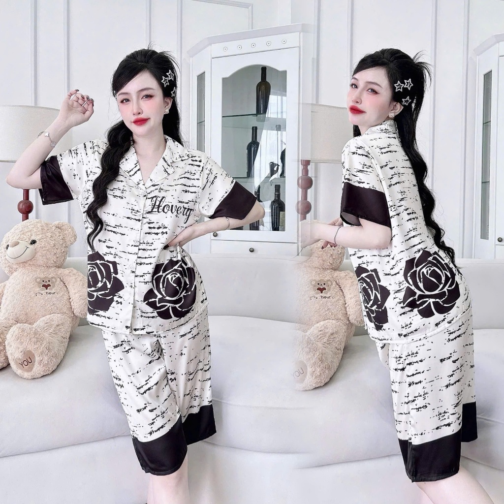 Đồ ngủ lụa lạnh cao cấp,đồ bộ nữ đồ mặc nhà,pijama quần lửng mịn mát họa tiết dễ thương hottrend[03]