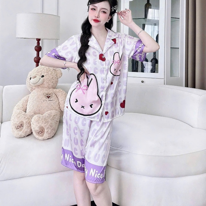 Đồ ngủ lụa lạnh cao cấp,đồ bộ nữ đồ mặc nhà,pijama quần lửng mịn mát họa tiết dễ thương hottrend[03]