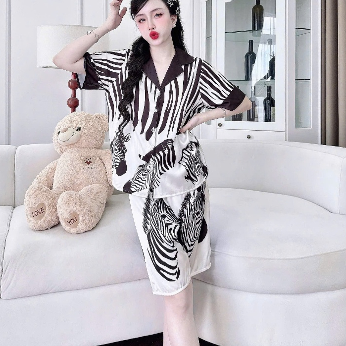 Đồ ngủ lụa lạnh cao cấp,đồ bộ nữ đồ mặc nhà,pijama quần lửng mịn mát họa tiết dễ thương hottrend[03]