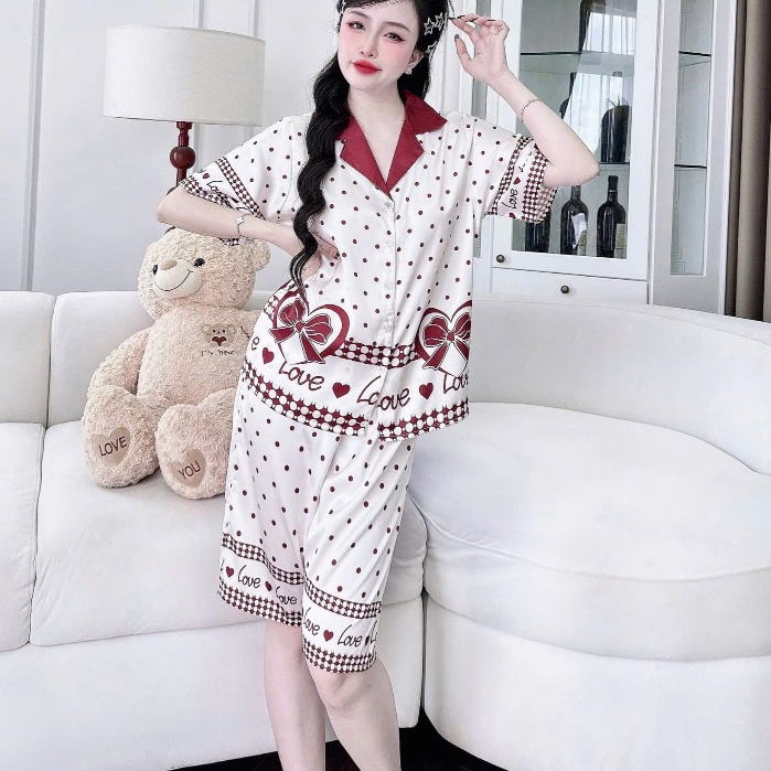 Đồ ngủ lụa lạnh cao cấp,đồ bộ nữ đồ mặc nhà,pijama quần lửng mịn mát họa tiết dễ thương hottrend[03]
