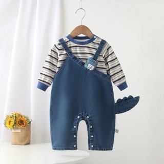 Set yếm đuôi khủng long + áo thun tăm dài tay cho bé