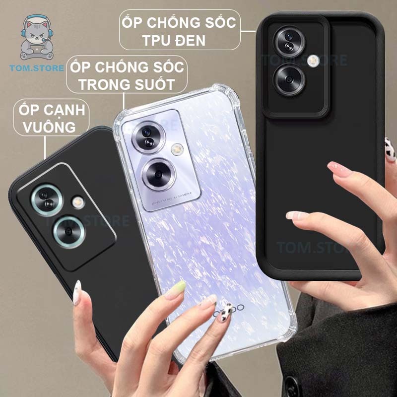 Ốp lưng Oppo A79 5G/ A59 5G / A2M 5G/ A2X 5G / A1X 5G chống sốc đen,chống trơn trượt,TPU viền vuông,trong suốt silicon