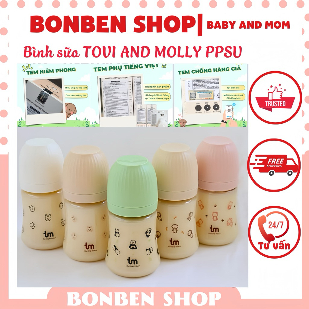 Bình sữa TOVI AND MOLLY Hàn Quốc nhựa PPSU CHÍNH HÃNG 180ml 280ml BONBENSHOP
