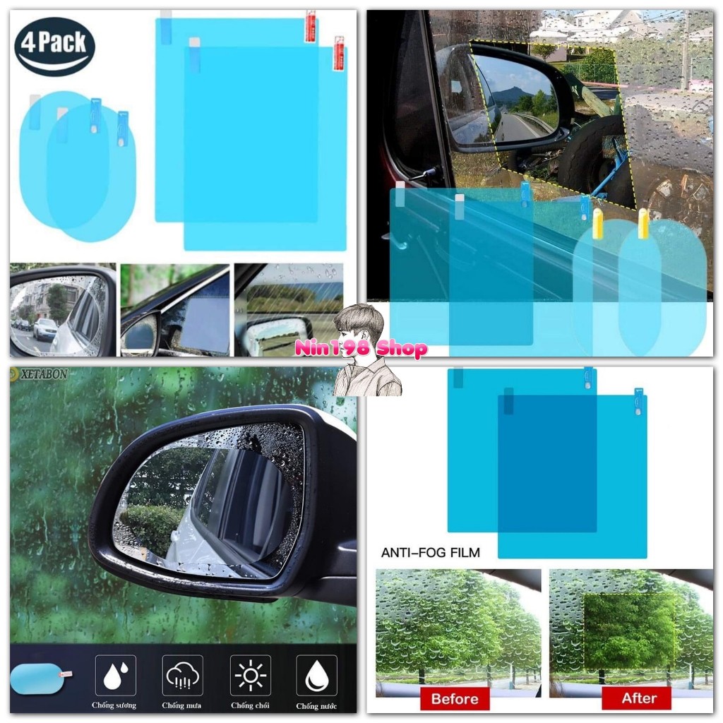 4 Miếng Fim Nano Dán Gương Kính Chống Nước ,Chống Sương Mù , Tăng Độ Sáng Cho Gương Ô Tô Nin198 Shop
