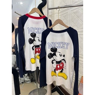 Áo Thun Nữ Dài Tay Phối Màu – In Hình Micky Bản To, Áo Thun Mùa Thu Cute Dễ Thương