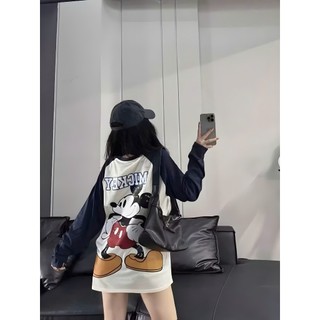 Áo Thun Nữ Dài Tay Phối Màu – In Hình Micky Bản To, Áo Thun Mùa Thu Cute Dễ Thương
