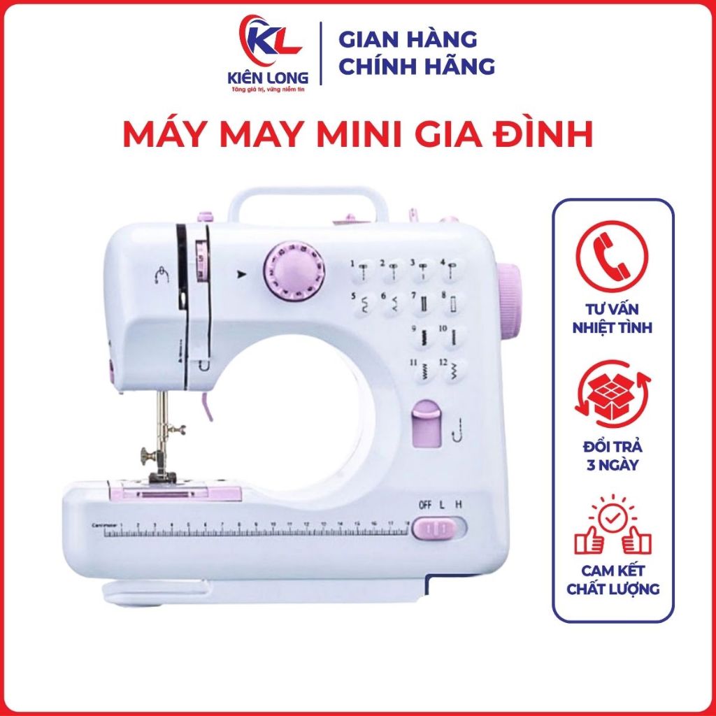 Máy may mini gia đình, 12 mũi may, vắt sổ, may bằng chân vịt, may lớp vải cùng lúc ẢNH THỰC TẾ
