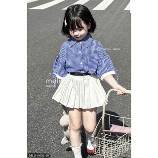[B&G] Sét váy Áo sơ mi caro xanh dáng rộng mix cùng chân váy xếp ly trắng cho bé gái từ 10-45kg