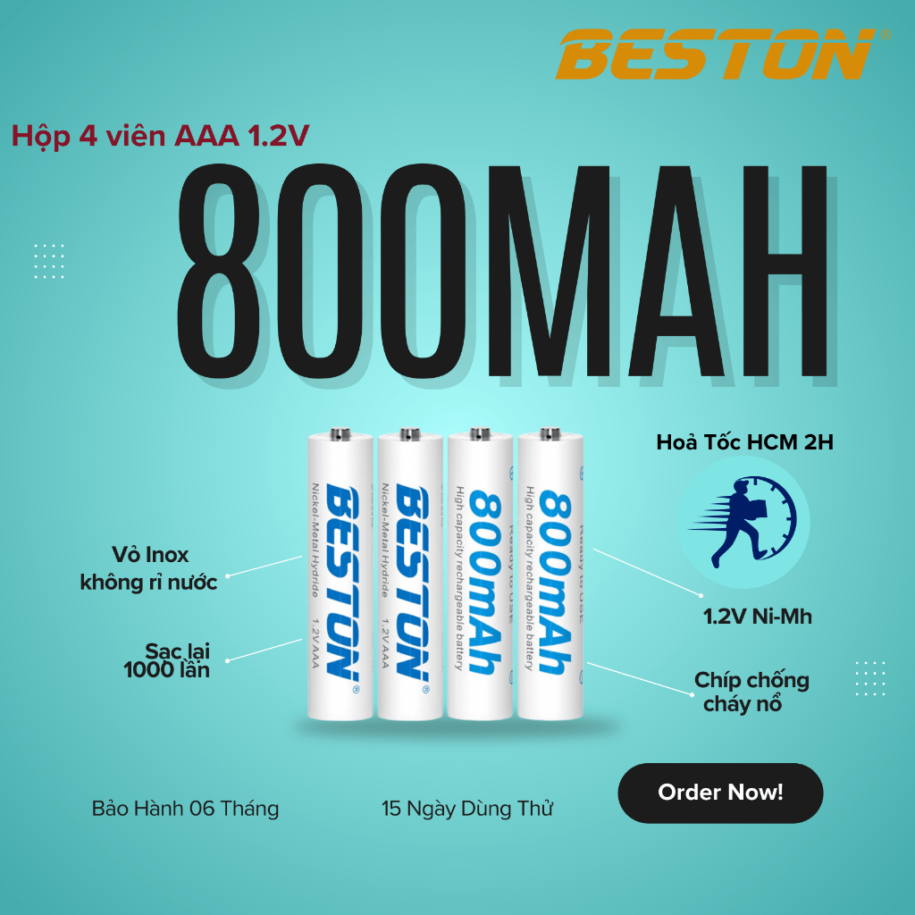 Pin Sạc Beston AAA ( 3A ) 800mAh 1.2V Ni-mh ,Pin remode máy lanh ...