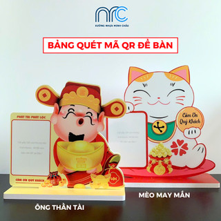 Mã QR để bàn, Bảng qr thanh toán, Bảng quét qr Mèo May Mắn - Thần Tài thu hút tài lộc