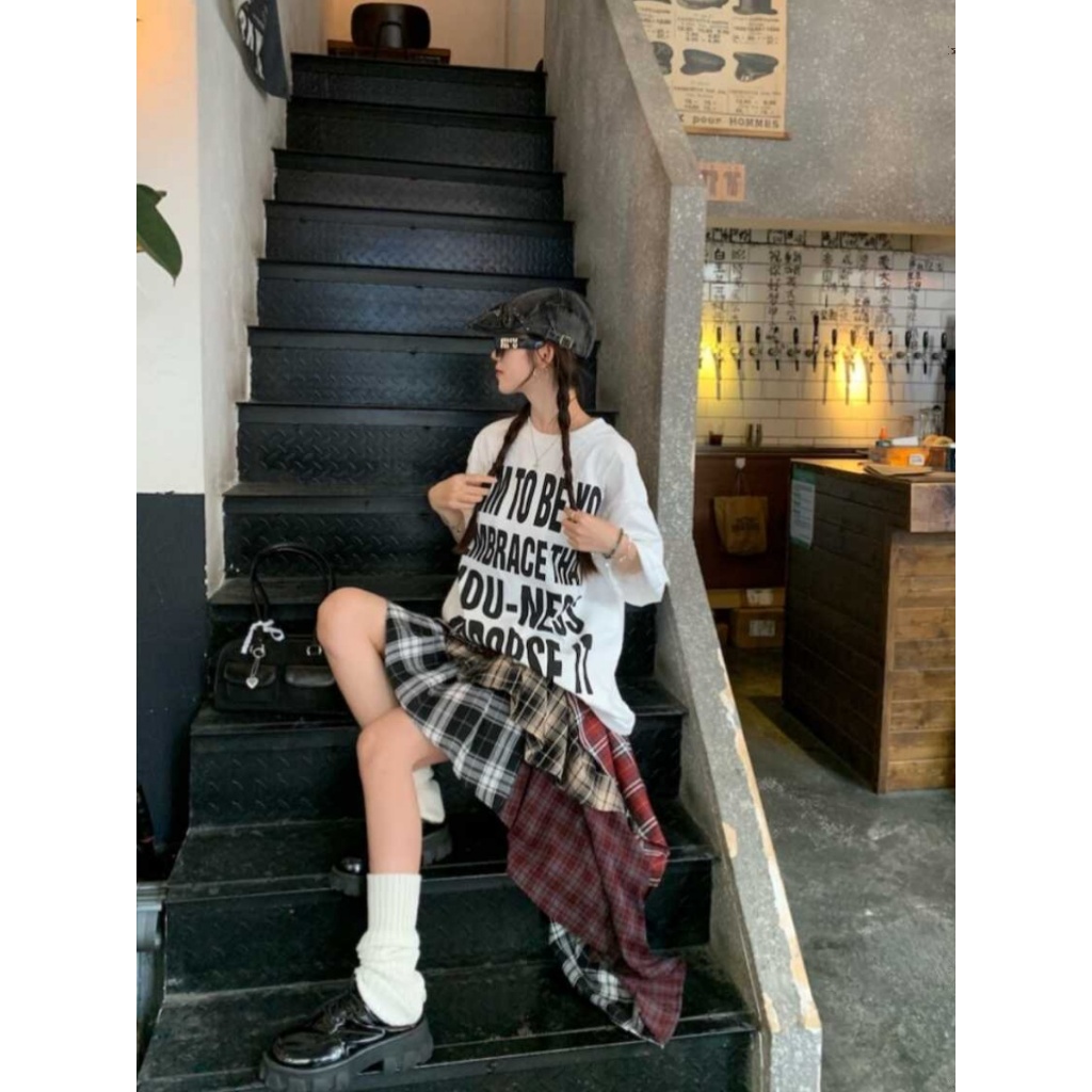 [KH30] Chân váy kẻ caro giả áo buộc ngang eo, xếp tầng nhiều tà bất đối xứng | KHAO Boutique