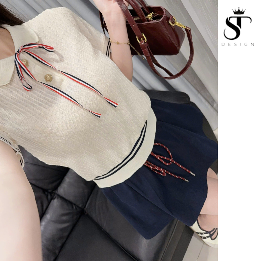ST Design - Set Áo Len Dệt Kim Cổ Polo Nữ Dante Phối Nơ & Chân Váy Kaki 2 Da ST Design  - Hàng Thiết Kế - 31