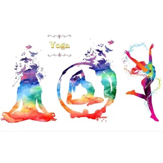 Tranh dán tường phòng tập yoga, decor phòng tập yoga, tranh 3D dán tường in trên chất liệu vải lụa (tặng kèm keo dán)